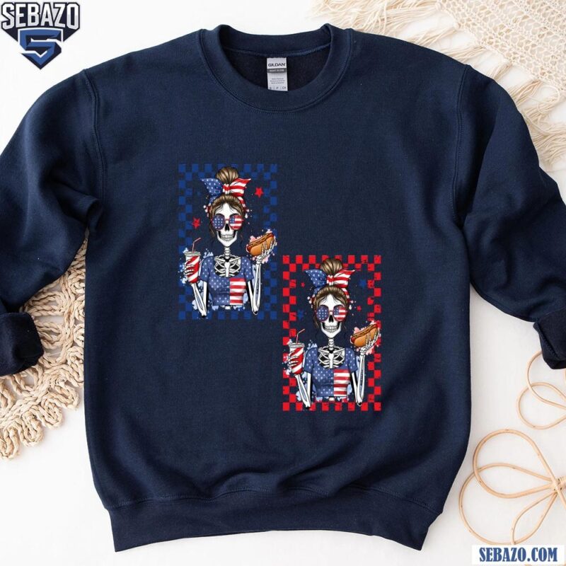 Fourth Of July Skeleton Girl Funny Merica Hotdog And Drink Shirt sweatshirt