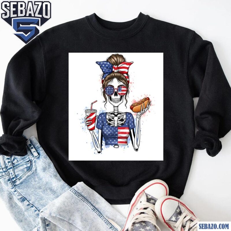 Fourth Of July Skeleton Girl Funny Merica Hotdog And Drink Shirt sweatshirt