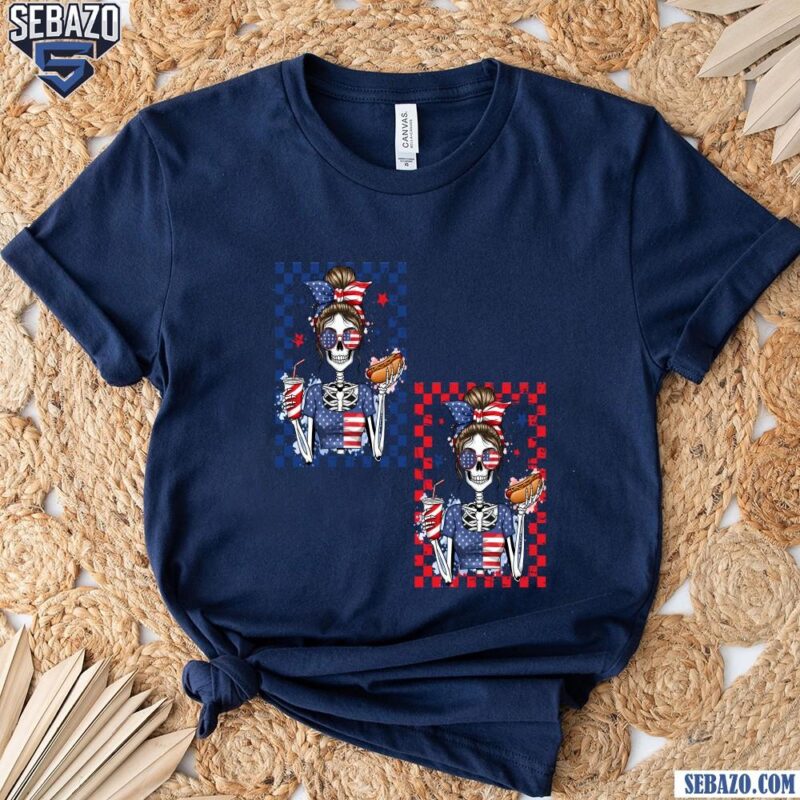 Fourth Of July Skeleton Girl Funny Merica Hotdog And Drink Shirt t-shirt