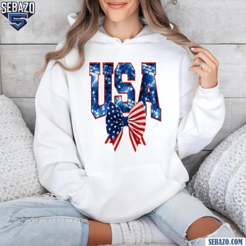 Glitter 4Th Of July Usa Bow Sparkly Red White And Blue Shirt hoodie