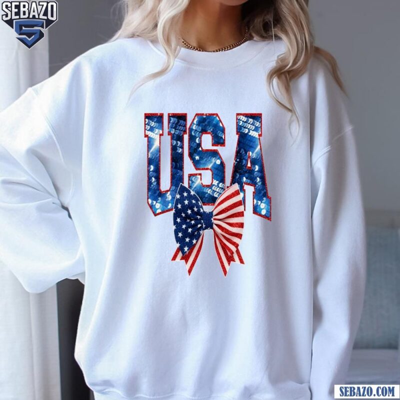 Glitter 4Th Of July Usa Bow Sparkly Red White And Blue Shirt sweatshirt
