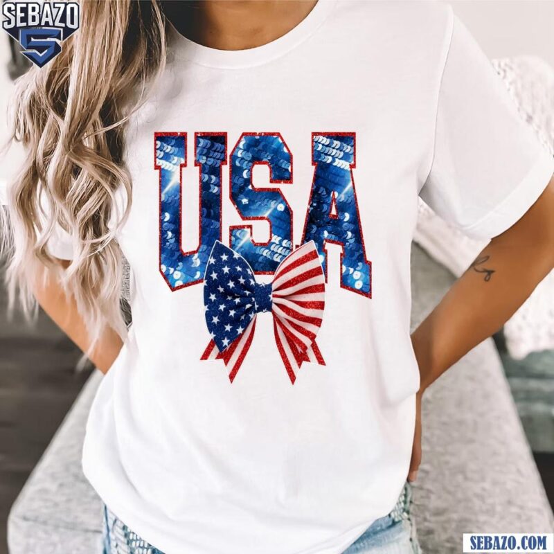 Glitter 4Th Of July Usa Bow Sparkly Red White And Blue Shirt t-shirt