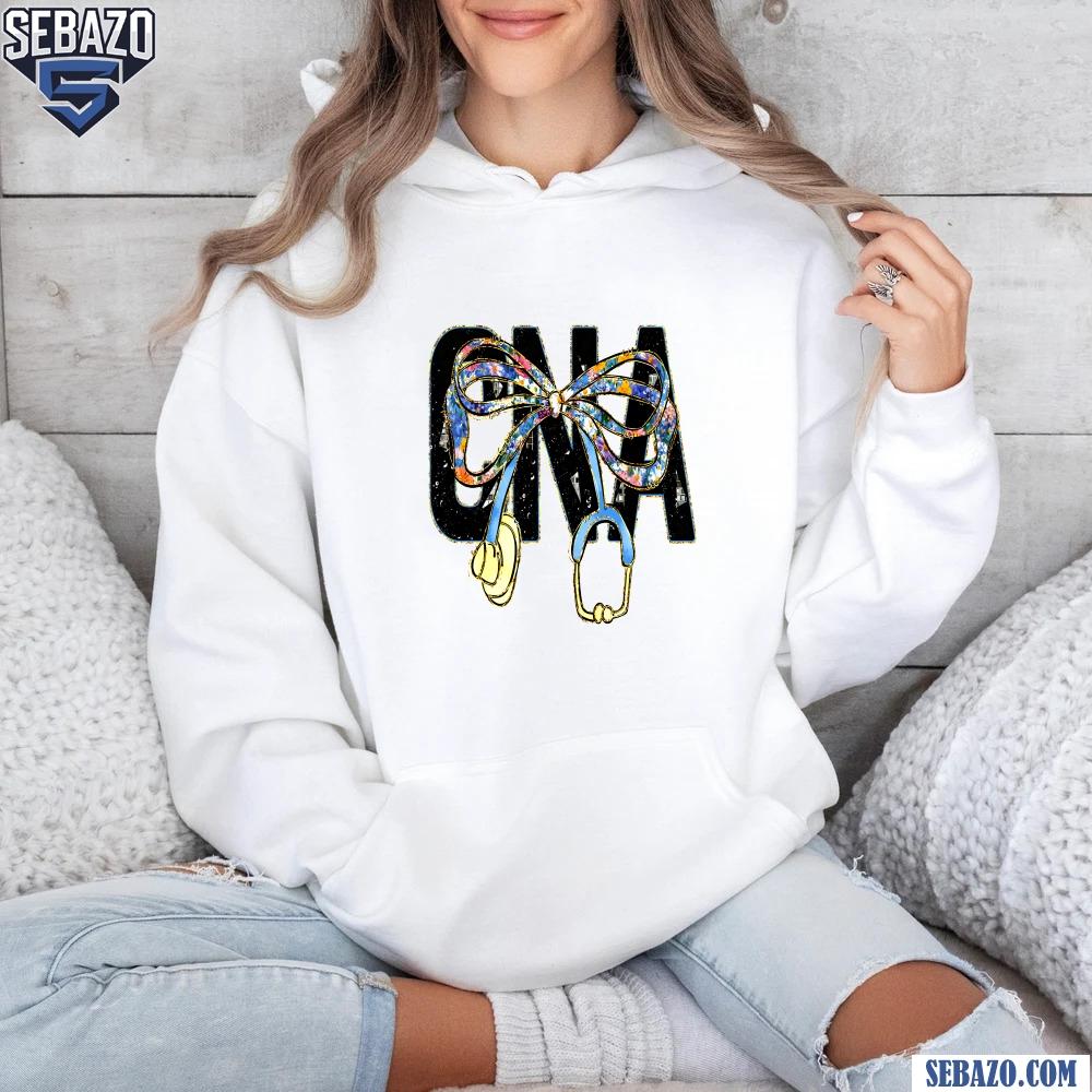 Glitter Floral Cna Nurse Coquette Stethoscope Bow Shirt