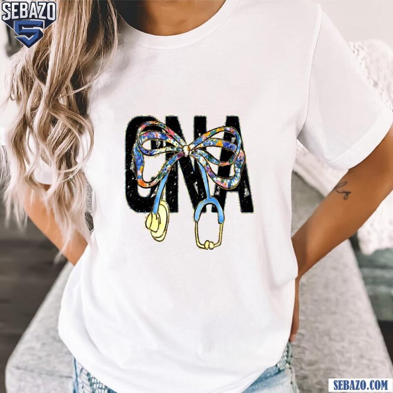 Glitter Floral Cna Nurse Coquette Stethoscope Bow Shirt t-shirt