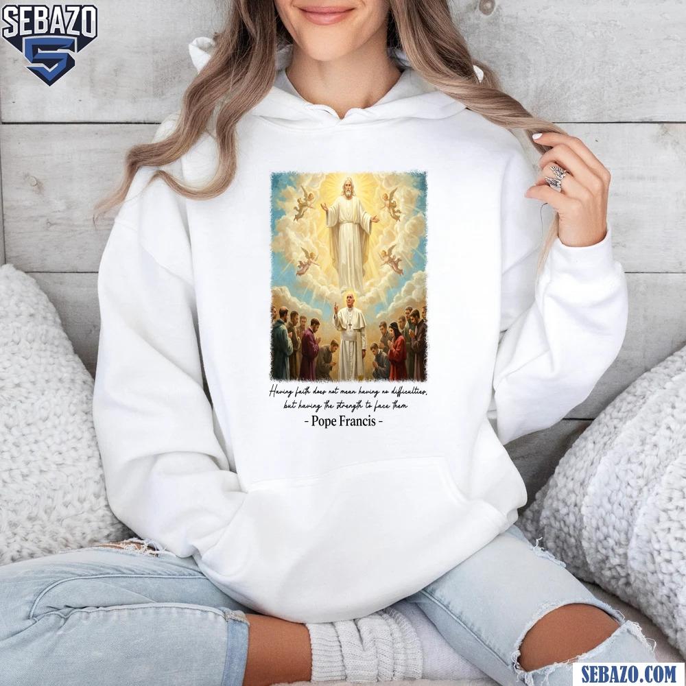 Pope Francis Heaven Scene Jesus And Pope Catholic Art Shirt