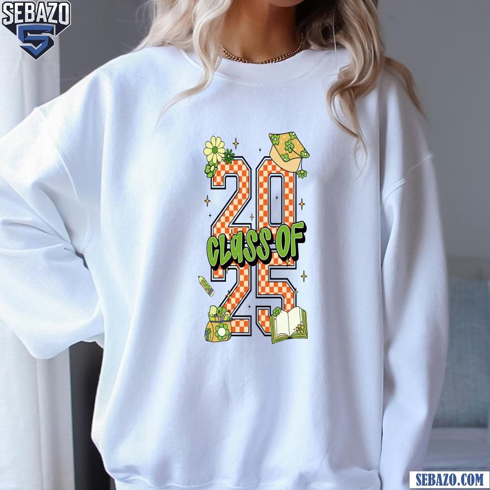 Retro Checkered Class Of 2025 Graduation School Supplies Shirt