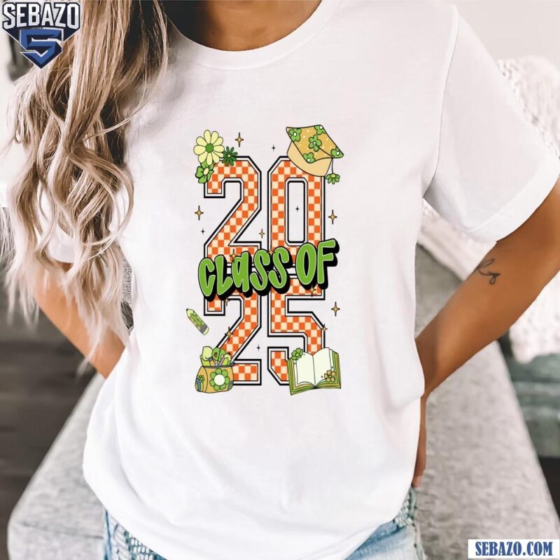 Retro Checkered Class Of 2025 Graduation School Supplies Shirt t-shirt