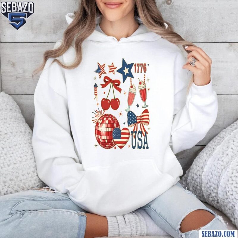 Retro Usa Coquette 1776 America Brushstroke 4Th Of July Shirt hoodie