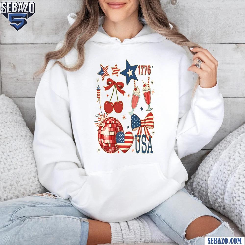 Retro Usa Coquette 1776 America Brushstroke 4th Of July Shirt