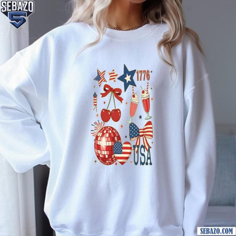 Retro Usa Coquette 1776 America Brushstroke 4Th Of July Shirt sweatshirt