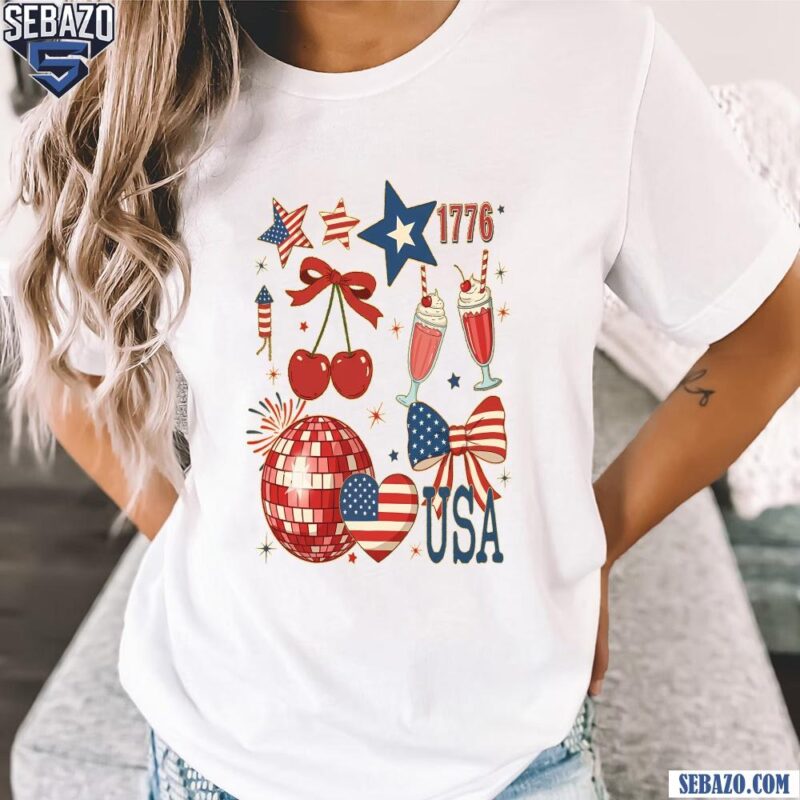 Retro Usa Coquette 1776 America Brushstroke 4Th Of July Shirt t-shirt