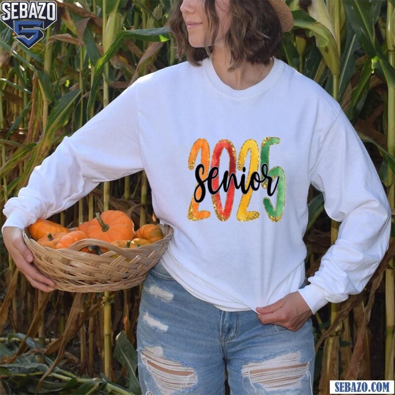 Senior 2025 Glitter Retro Font Class Graduation Shirt long sleeved