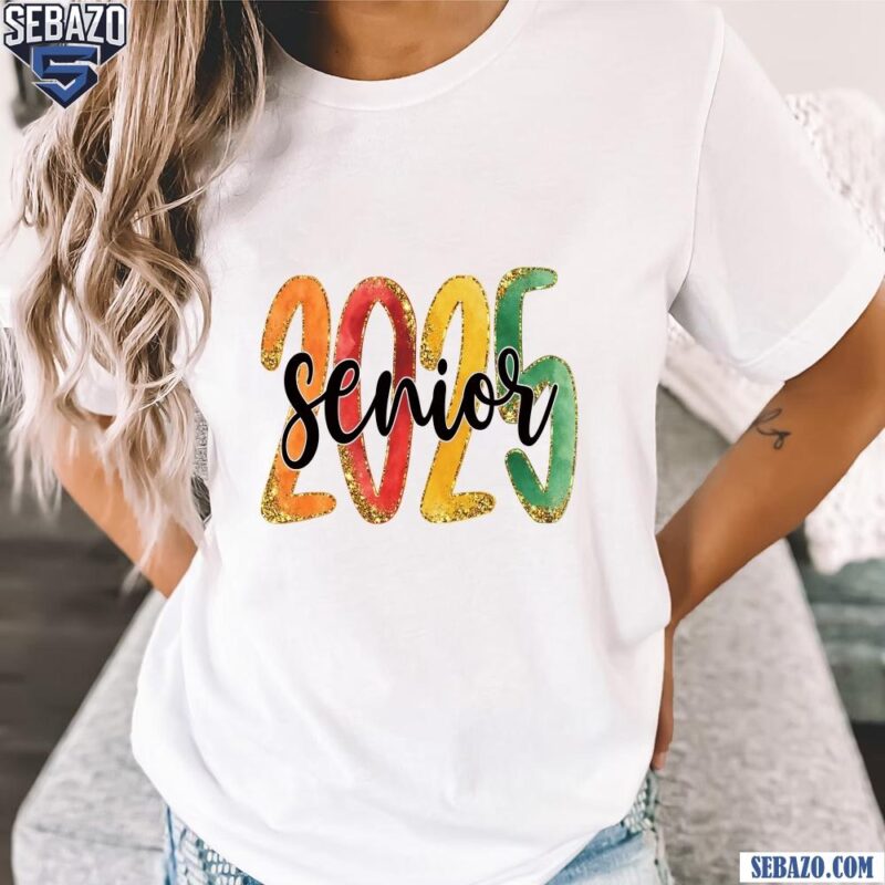 Senior 2025 Glitter Retro Font Class Graduation Shirt t-shirt