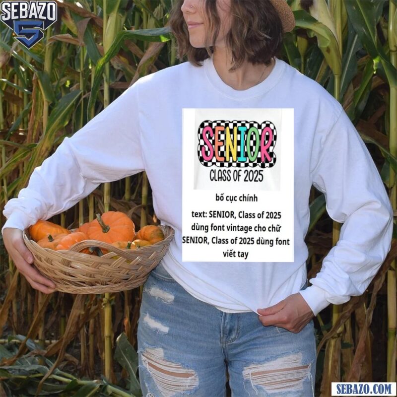 Senior 2025 Retro Bright Checkered Graduation Shirt long sleeved