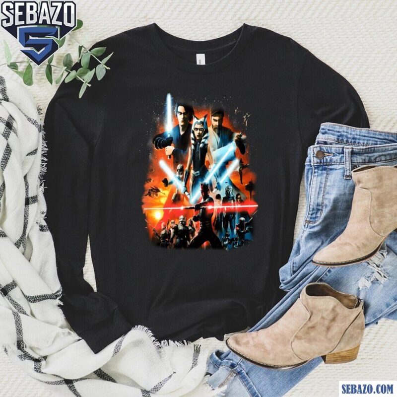 Star Wars The Clone Wars Heroes And Villains Silkscreen Shirt long sleeved