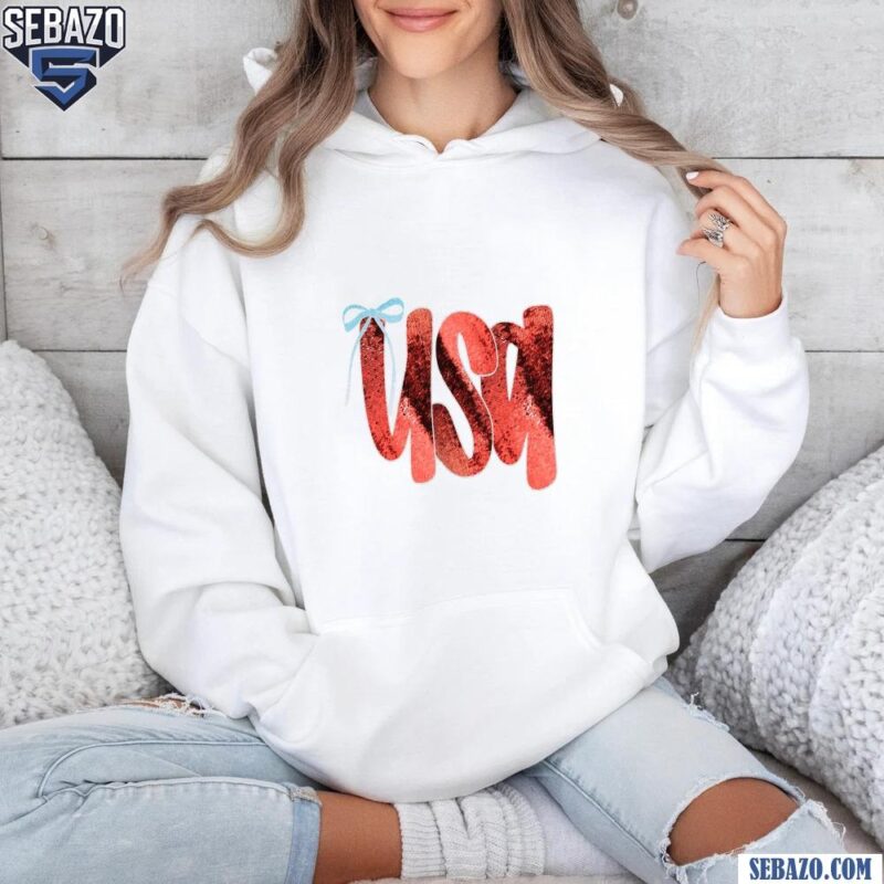 Usa Faux Sequin Coquette Bow Independence Day Shirt hoodie
