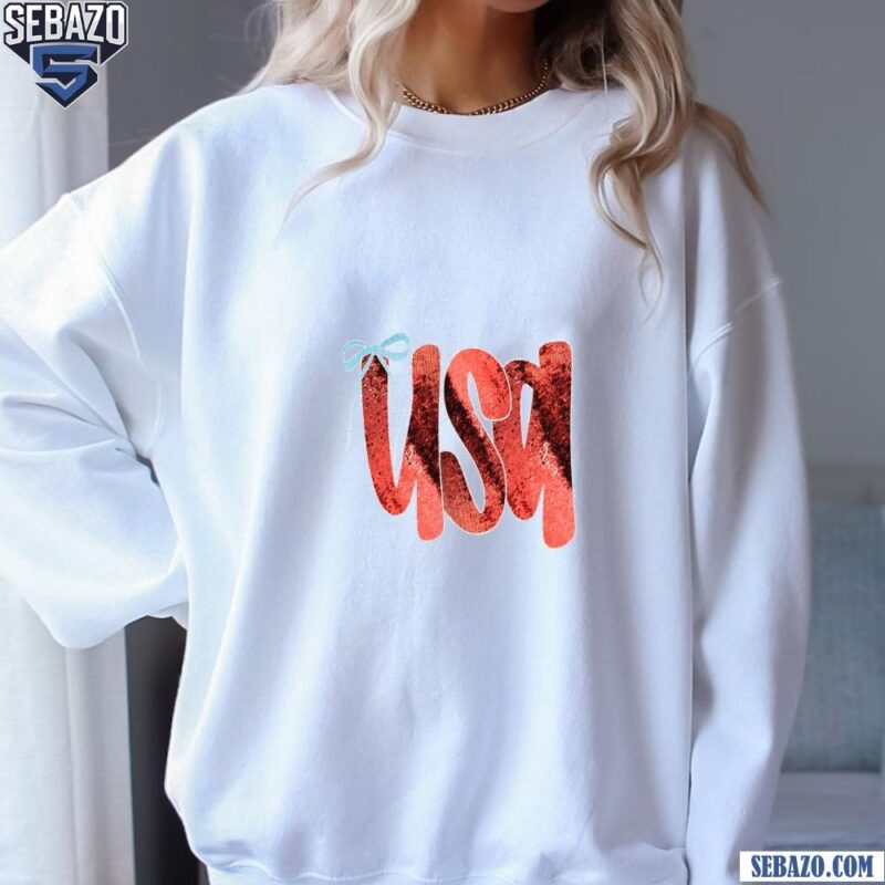 Usa Faux Sequin Coquette Bow Independence Day Shirt sweatshirt