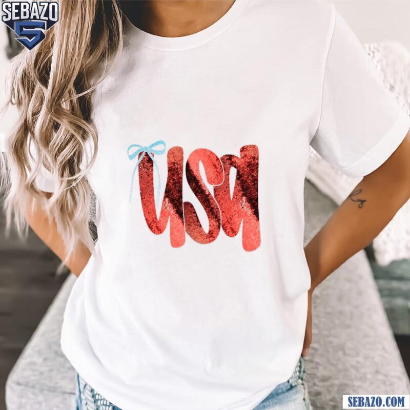 Usa Faux Sequin Coquette Bow Independence Day Shirt t-shirt