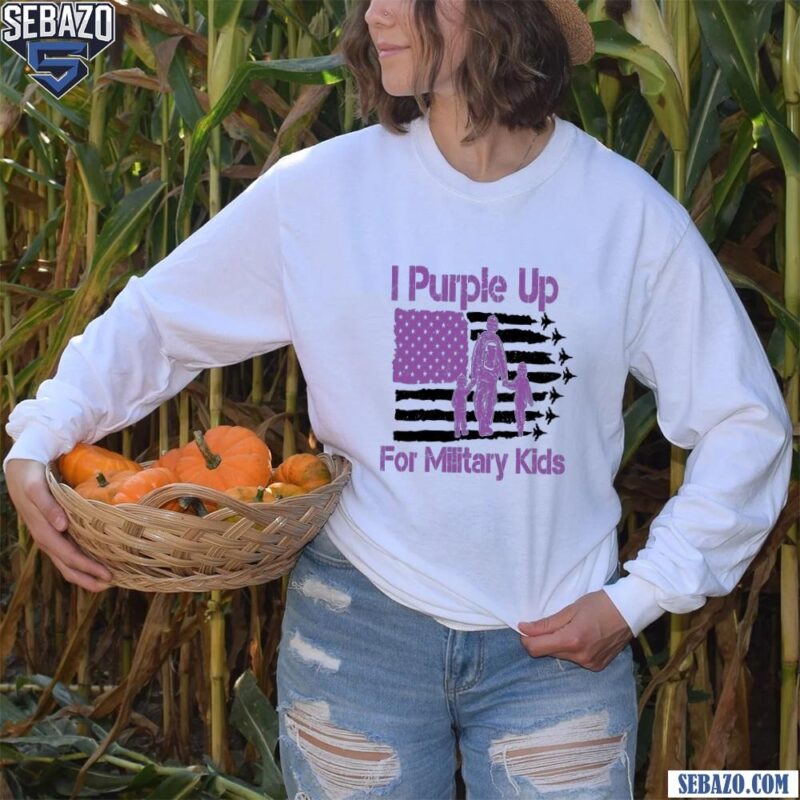 Vintage I Purple Up For Military Kids American Flag Shirt long sleeved