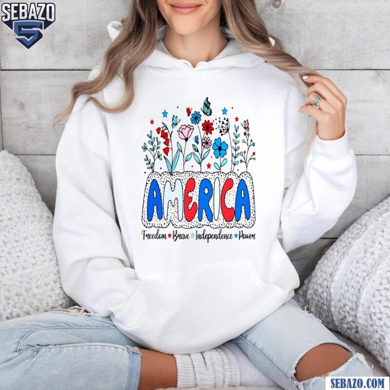 Floral America Girly 4Th Of July Retro Usa Shirt hoodie