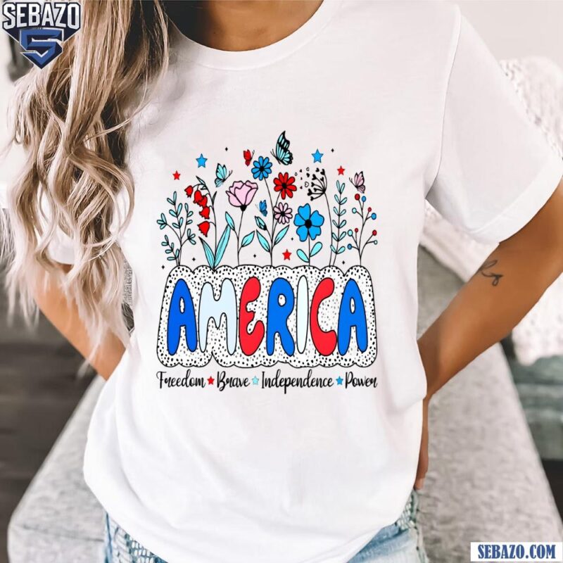 Floral America Girly 4Th Of July Retro Usa Shirt t-shirt