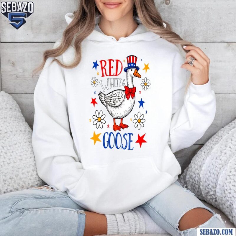 Red White And Goose Funny Patriotic Floral Fourth Of July Shirt hoodie