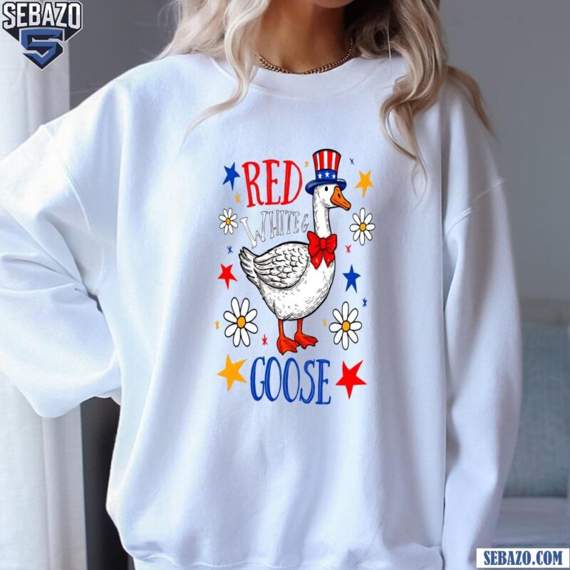 Red White And Goose Funny Patriotic Floral Fourth Of July Shirt sweatshirt