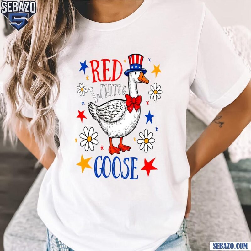 Red White And Goose Funny Patriotic Floral Fourth Of July Shirt t-shirt
